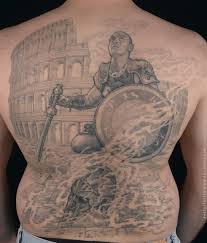 Gladiator with shield back tattoo