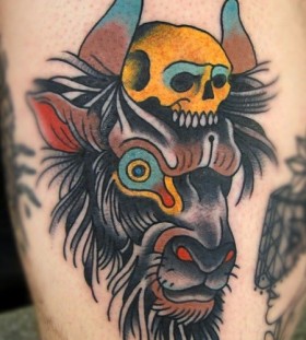 Goat and skull tattoo