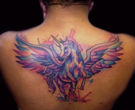 Gorgeous purple unicorn tattoo