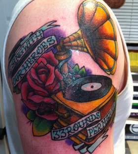 Gramophone and quote tattoo