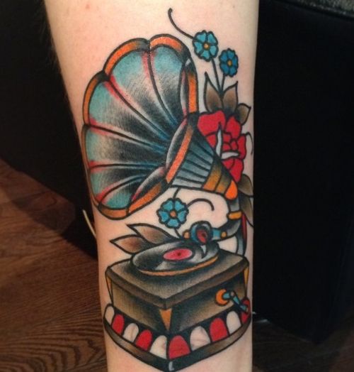 Gramophone tattoo by Nick Oaks