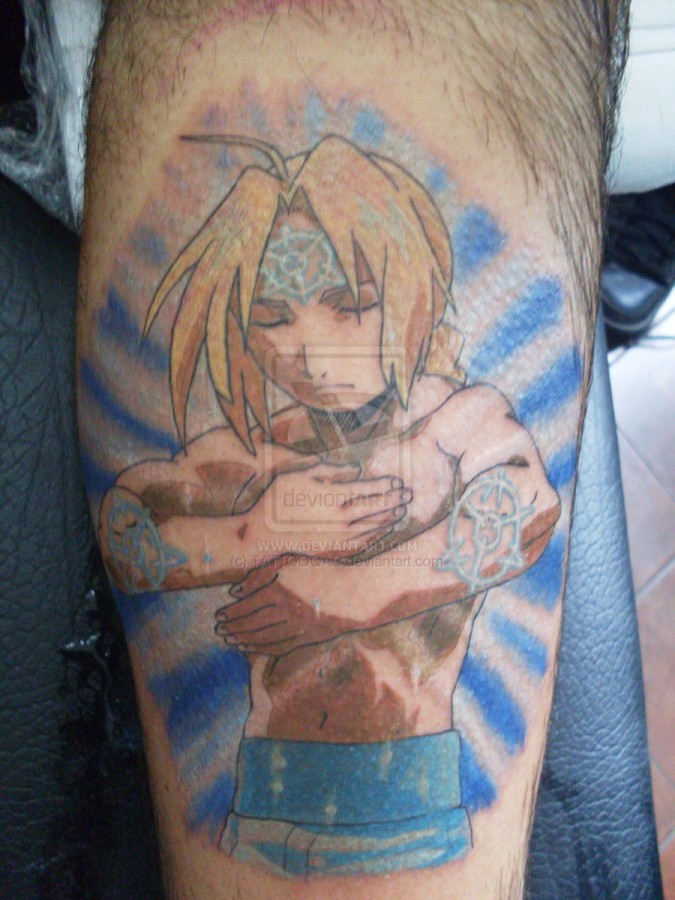 Great blonde boy anime tattoo