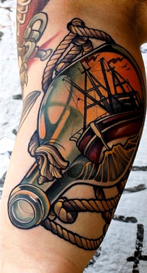 Great ships and bottle tattoo