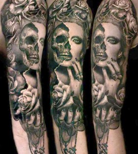 Half skull half woman tattoo by Ellen Westholm
