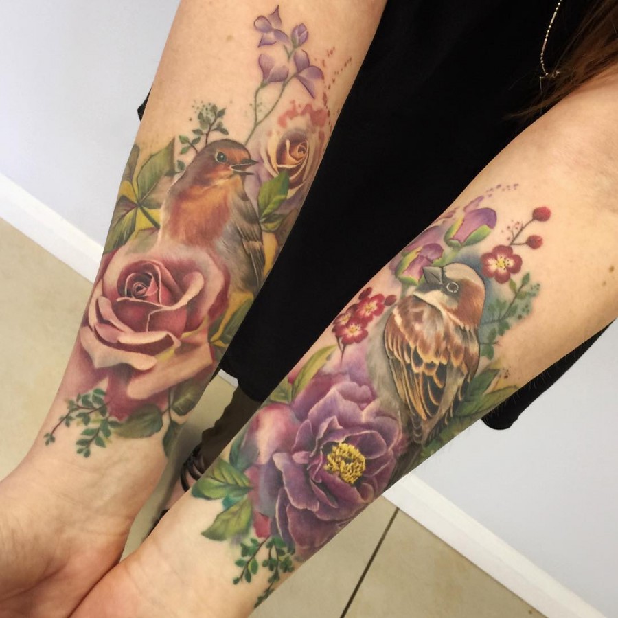 Watercolor Sleeve Tattoos