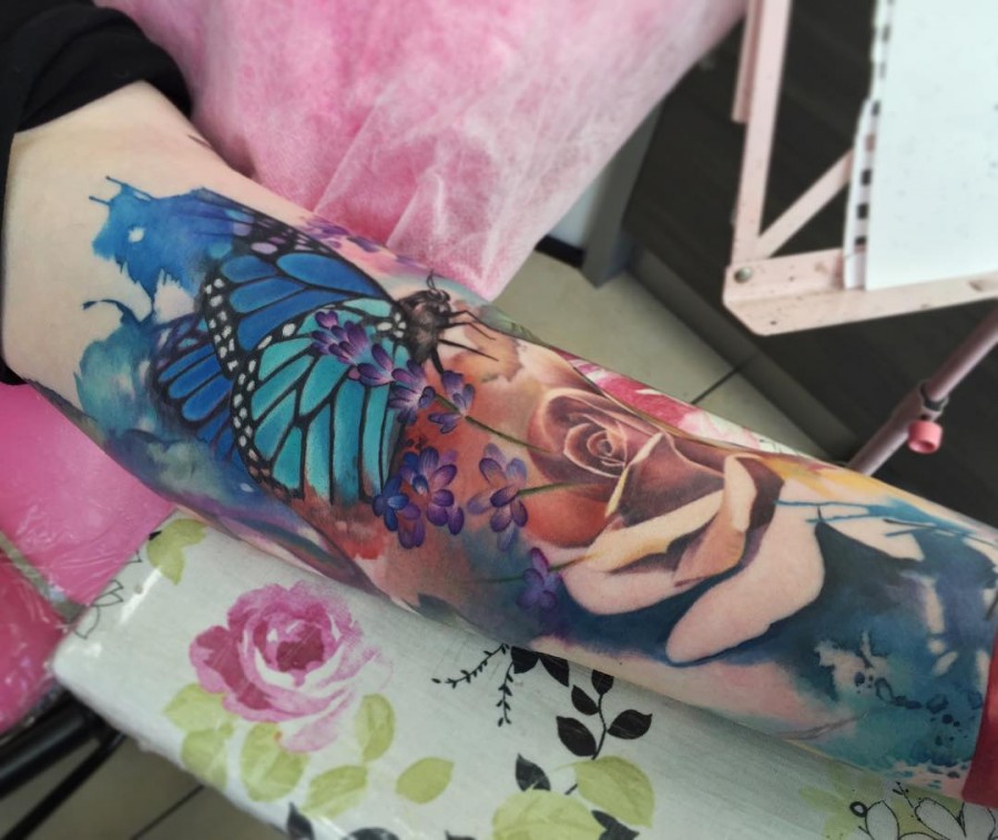 Watercolor Sleeve Tattoos