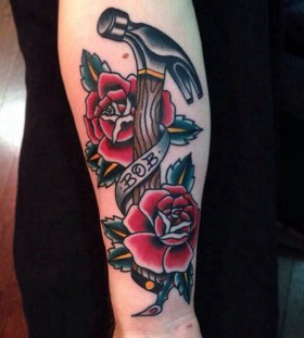 Hammer and roses tattoo by Nick Oaks