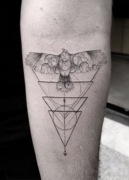 Hawk and triangles tattoo by Dr Woo