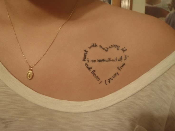 Heart quote collarbone tattoo