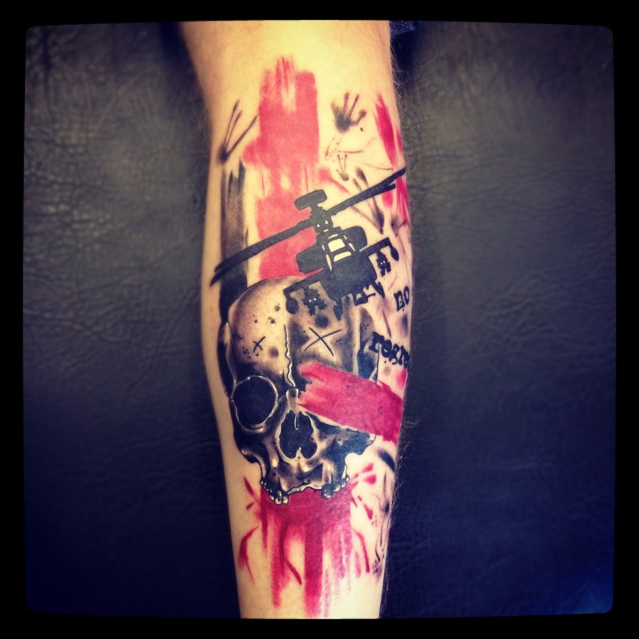 Helicopter and skull tattoo