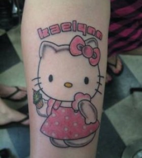 Hello kitty with cupcake tattoo