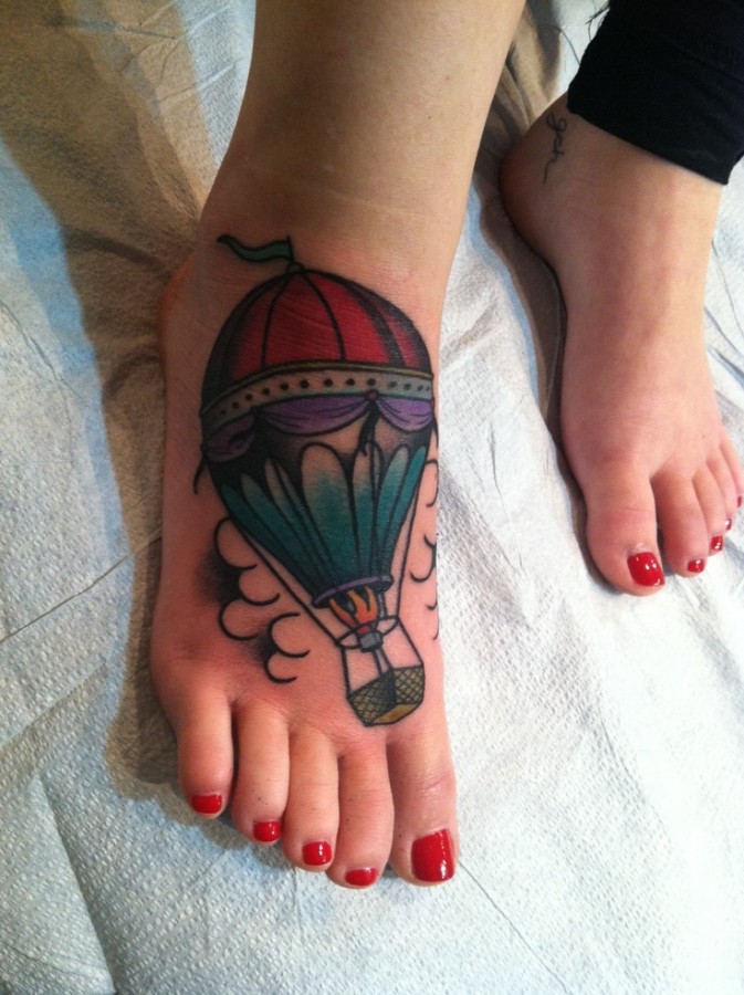 Hot air balloon foot tattoo