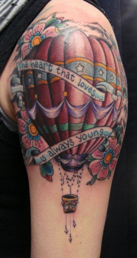 Hot air balloon with quote tattoo