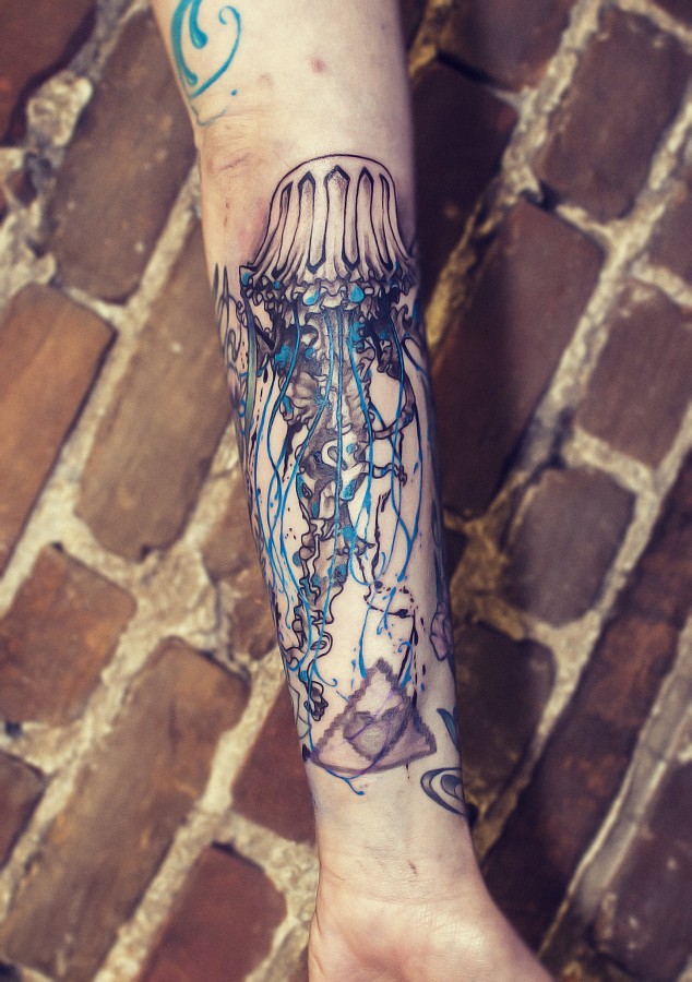 Incredible jellyfish arm tattoo