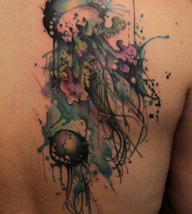 Incredible jellyfish back tattoo