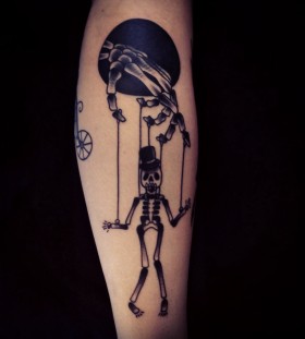 Incredible skeleton puppet tattoo