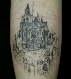 Incredible sketched architecture tattoo