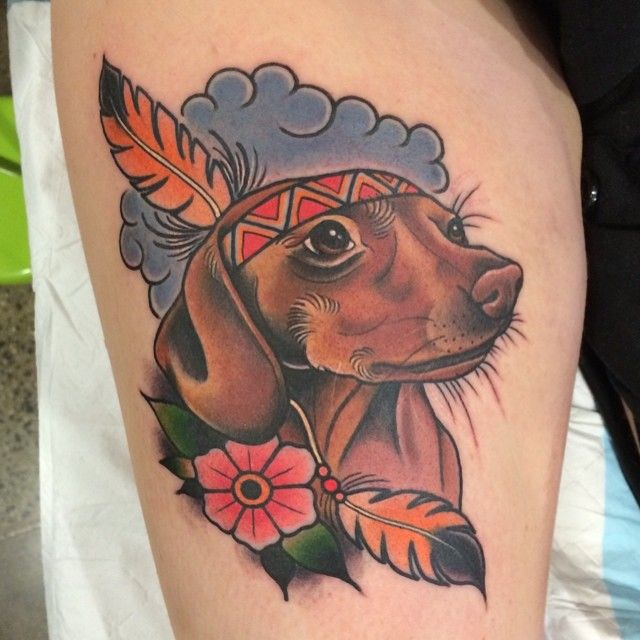 Indian dog tattoo by Clare Hampshire