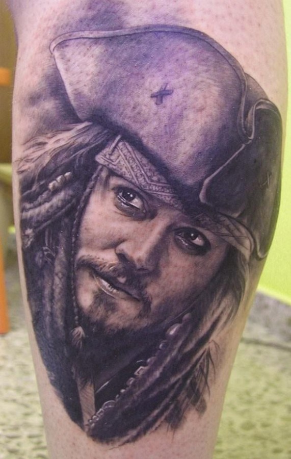 Jack Sparrow portrait tattoo by Xavier Garcia Boix