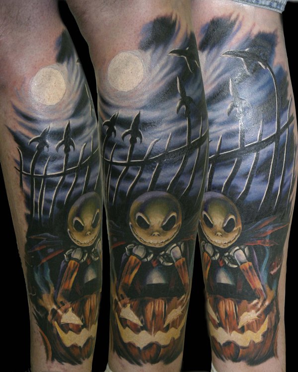 Jack skelington and jack o’lantern tattoo