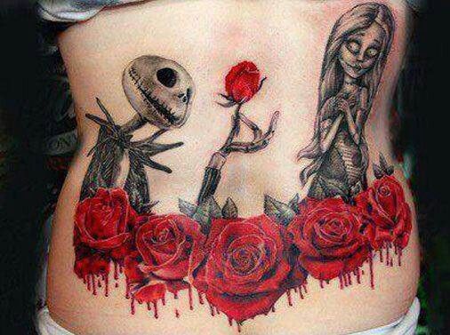 Jack skellington and roses tattoo