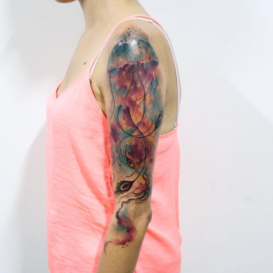 Watercolor Sleeve Tattoos