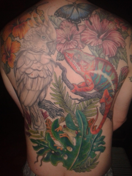 Jungle animals back tattoo