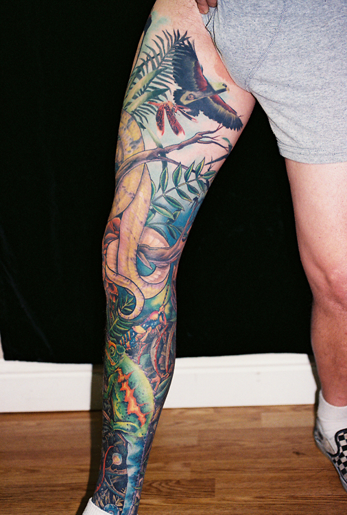 Jungle theme full leg tattoo