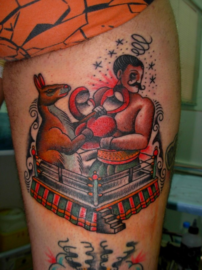 Kangaroo boxing match tattoo