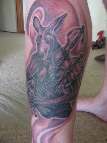 Kangaroo with backpipes tattoo