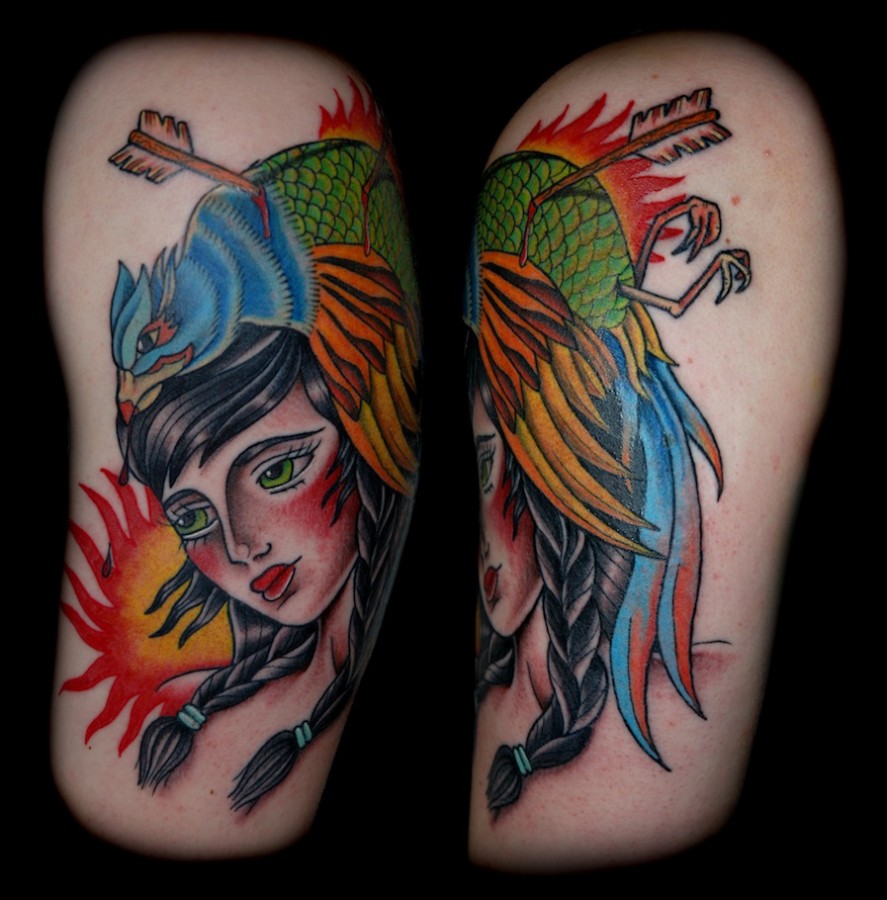 Killed pheasant and girl tattoo