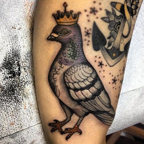 King pigeon tattoo by Eva Huber