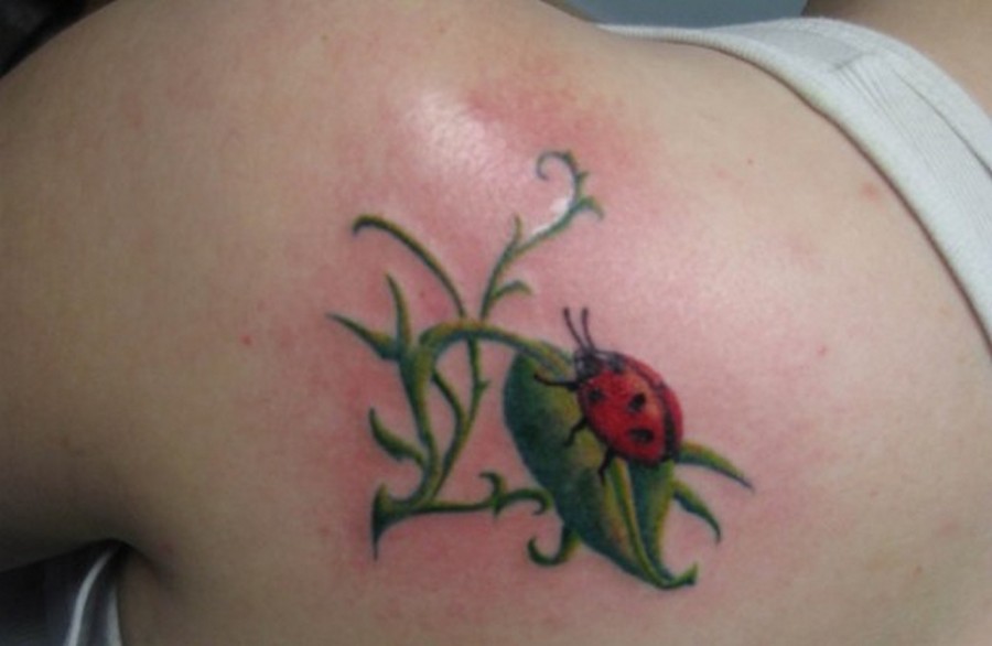 Ladybug on a leaf tattoo