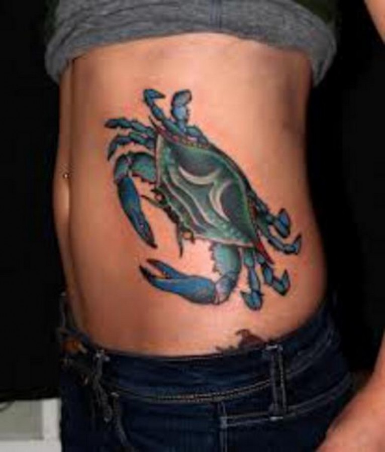 Large crab side tattoo