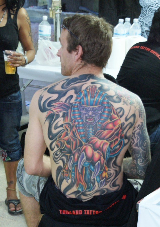 Large egyptian god back tattoo