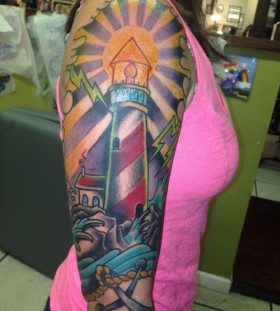 Lighthouse and anchor tattoo