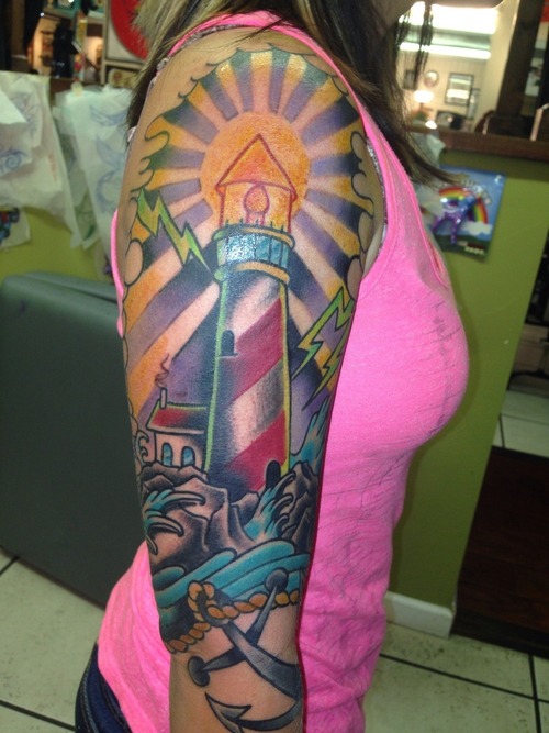 Lighthouse and anchor tattoo