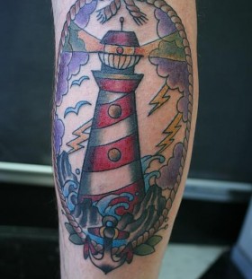 Lighthouse and lightning tattoo