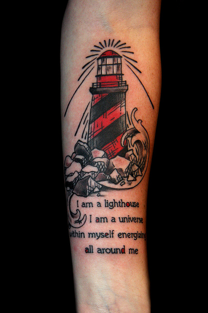 Lighthouse and quote tattoo