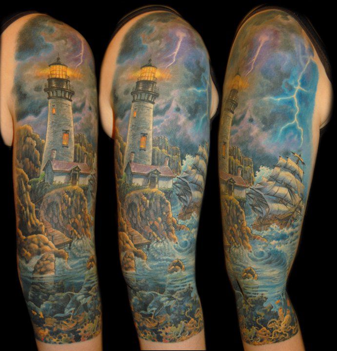 Lighthouse tattoo by James Tattooart