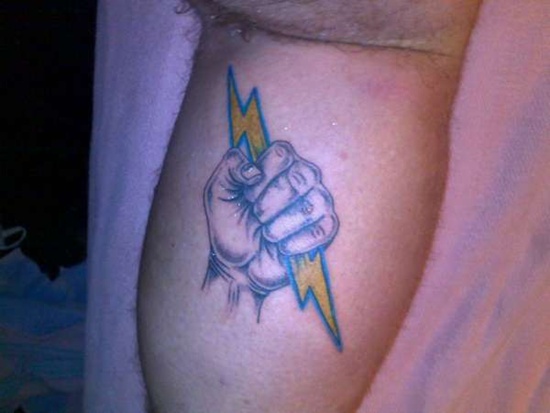 Lightning bolt in a hand tattoo