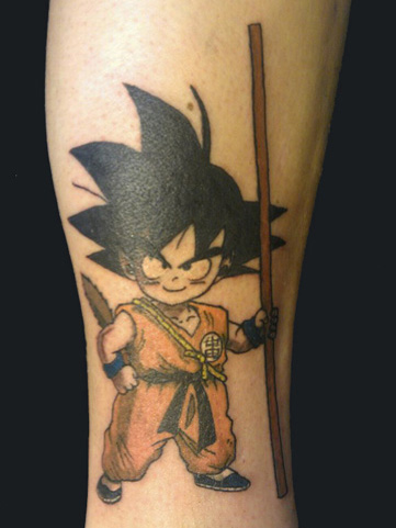 Little Songoku with a stick tattoo