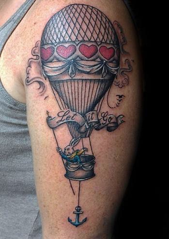 Lovely air balloon with rabbit tattoo