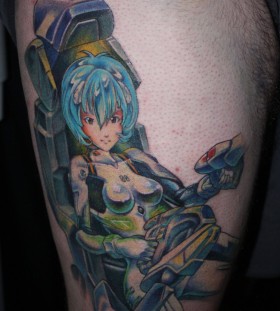 Lovely blue hair anime tattoo