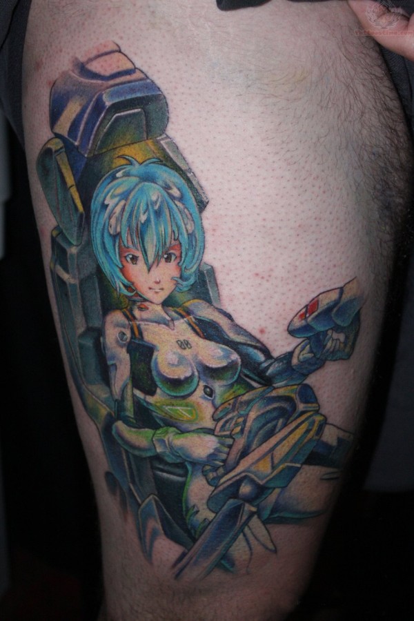 Lovely blue hair anime tattoo