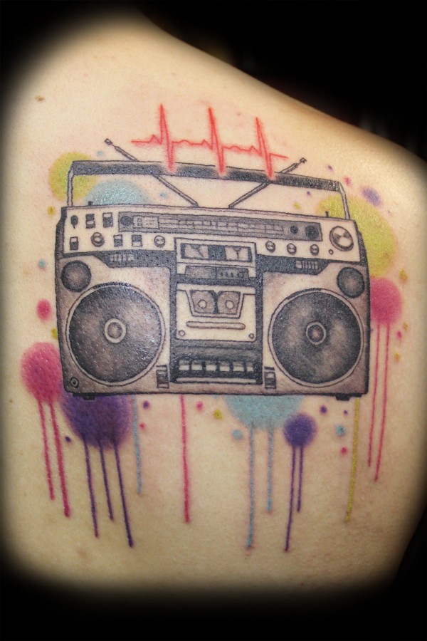 Lovely boombox back tattoo