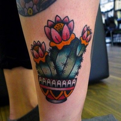 Lovely cactus leg tattoo