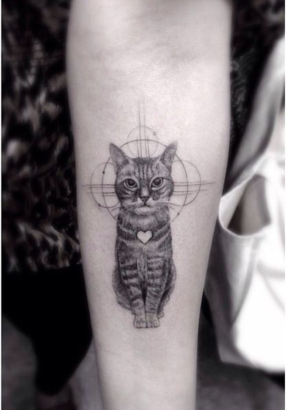 Lovely cat tattoo by Dr Woo