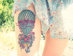 Lovely hot air balloon with flowers tattoo
