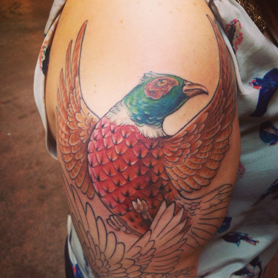 Lovely pheasant arm tattoo